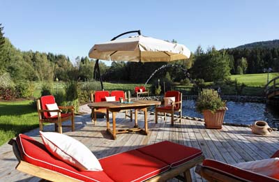 Ferienhaus und Teich